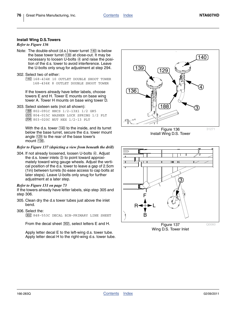 Install wing d.s.towers, Fb r l | Great Plains NTA2007HD Predelivery Manual User Manual | Page 80 / 118