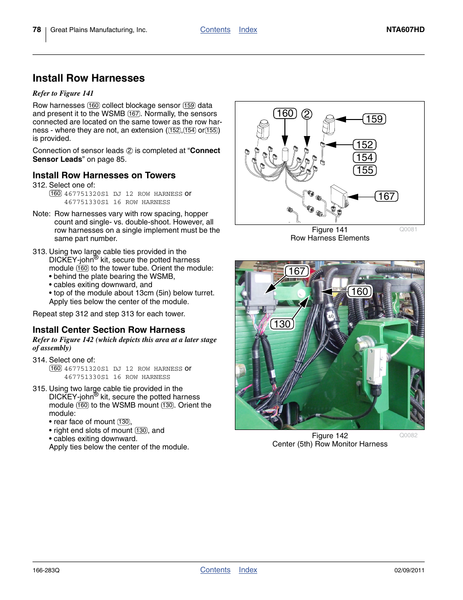 Install row harnesses, Install row harnesses on towers, Install center section row harness | Great Plains NTA2007HD Predelivery Manual User Manual | Page 82 / 118