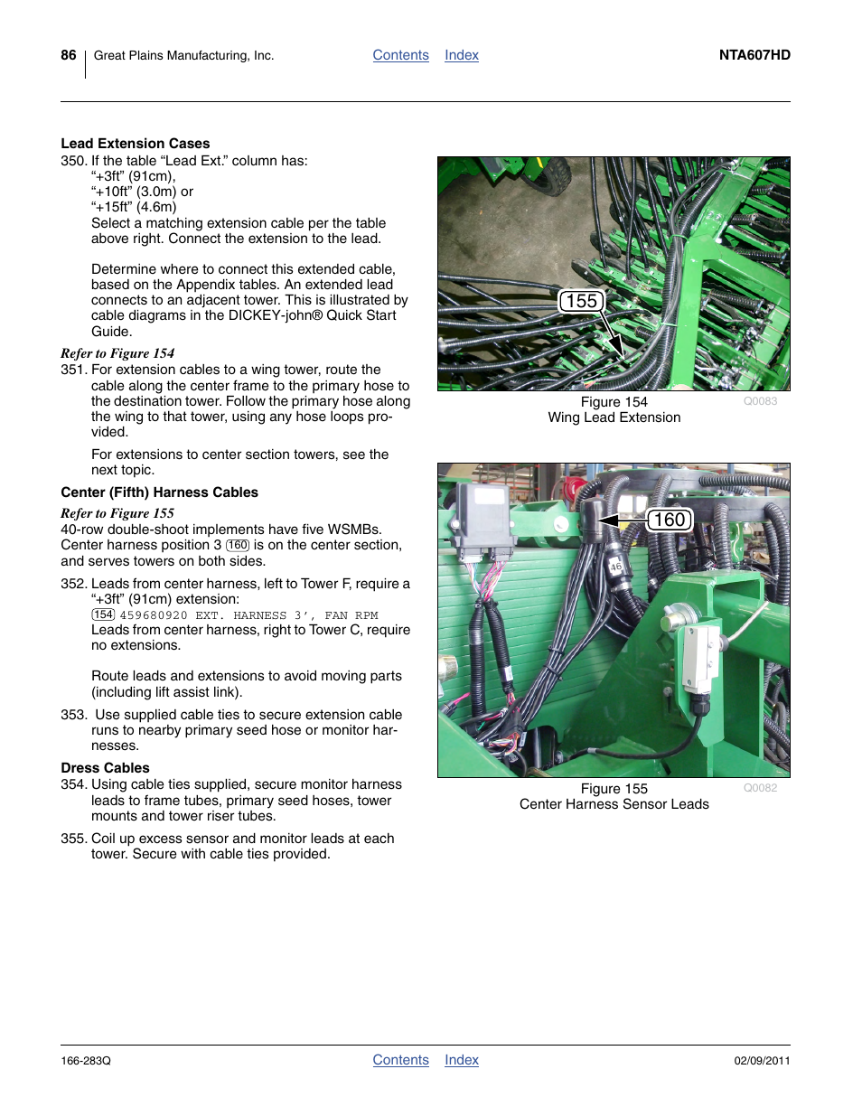 Lead extension cases, Center (fifth) harness cables, Dress cables | Umn (see step 350) f | Great Plains NTA2007HD Predelivery Manual User Manual | Page 90 / 118