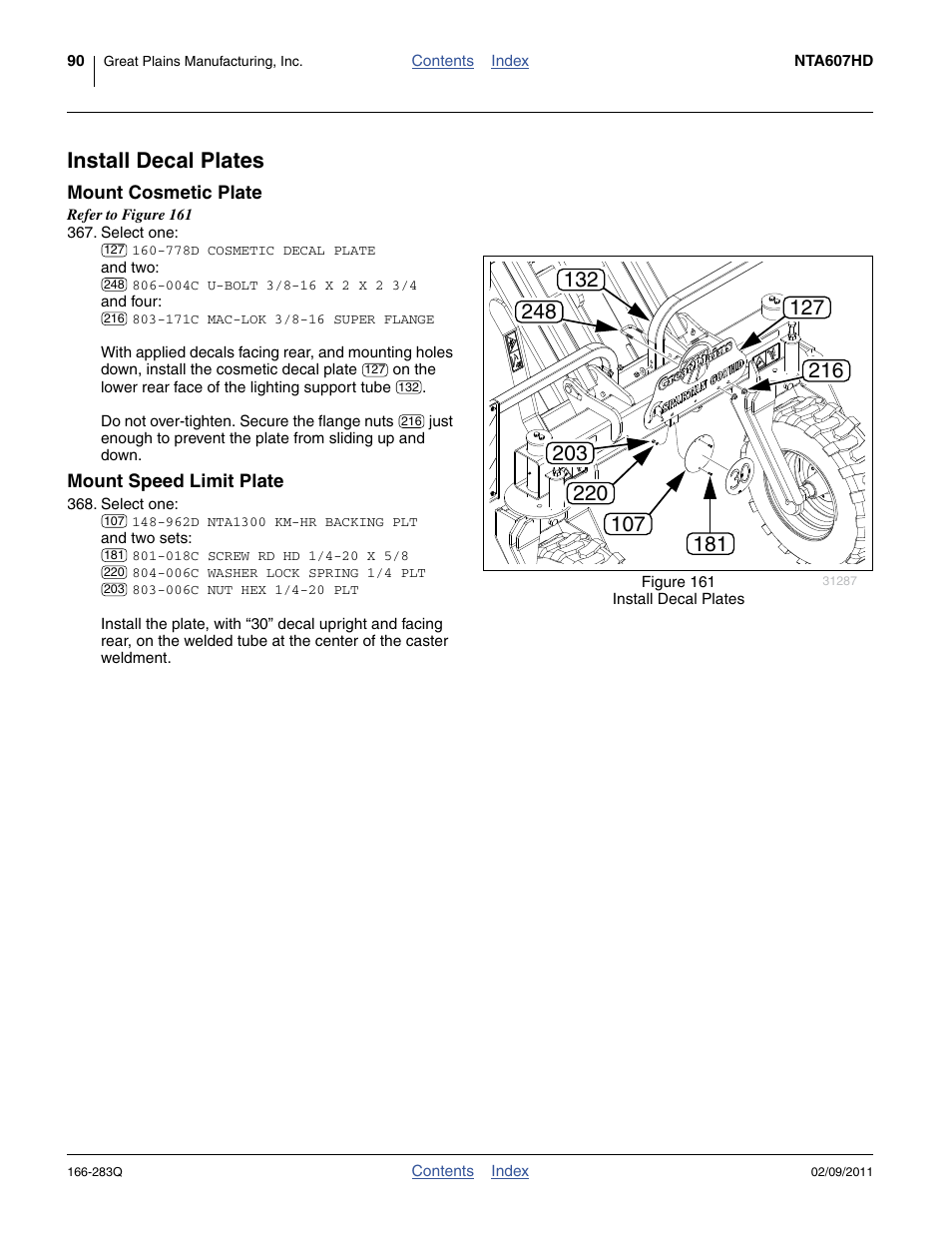 Install decal plates, Mount cosmetic plate, Mount speed limit plate | Mount cosmetic plate mount speed limit plate | Great Plains NTA2007HD Predelivery Manual User Manual | Page 94 / 118