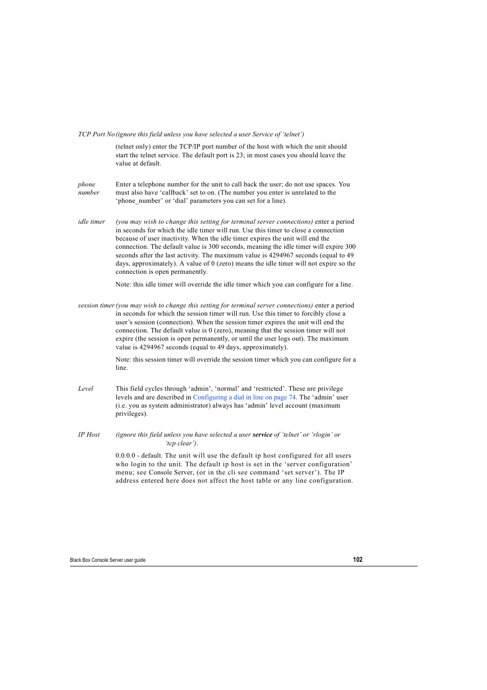 E ip host, Tcp port no | Black Box 16 port User Manual | Page 102 / 263