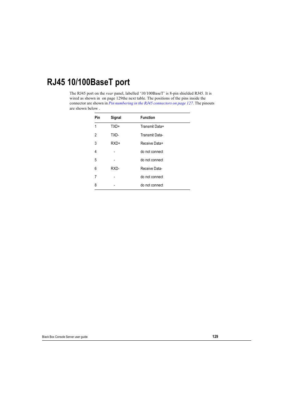 Rj45 10/100baset port | Black Box 16 port User Manual | Page 129 / 263