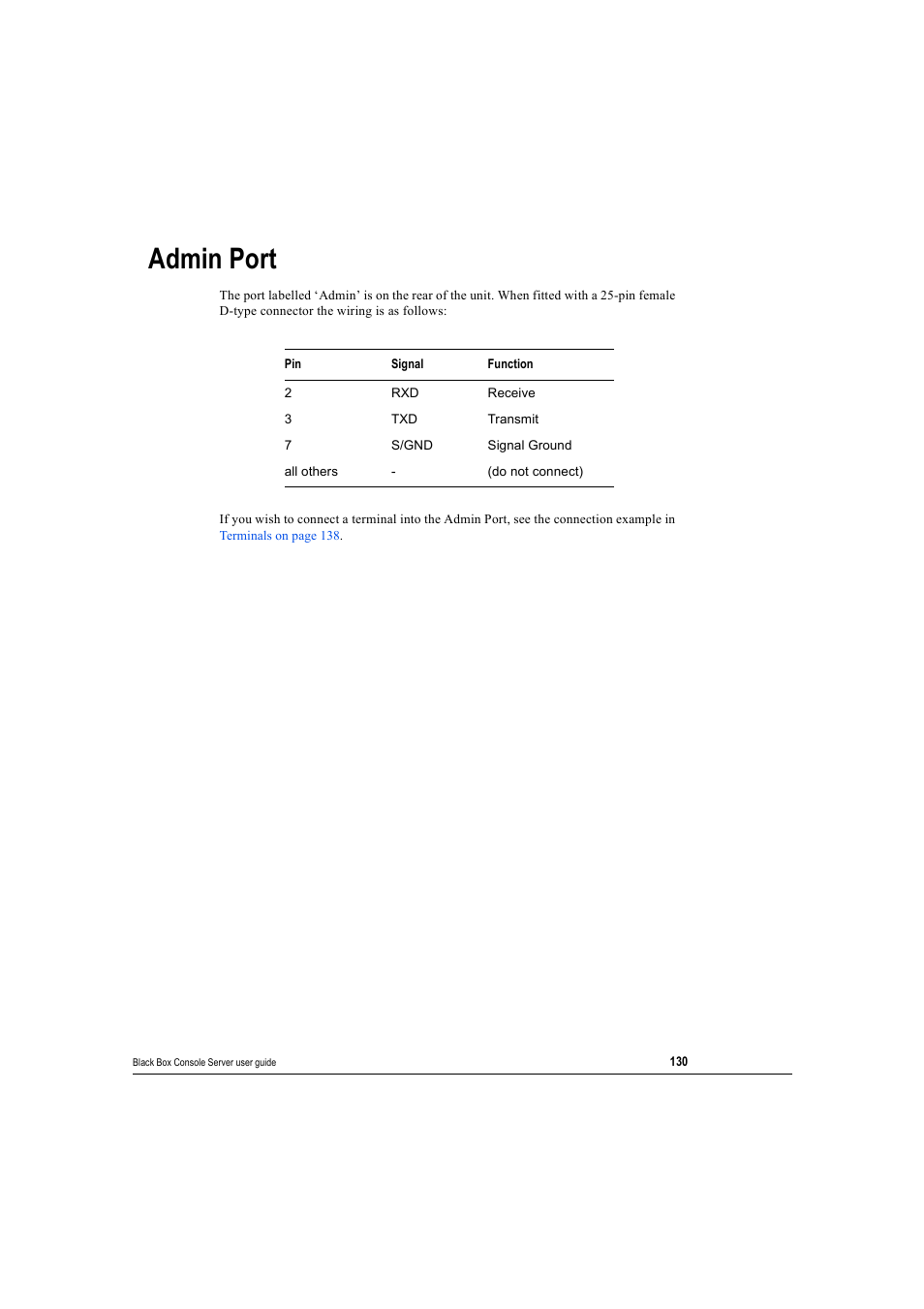 Admin port | Black Box 16 port User Manual | Page 130 / 263