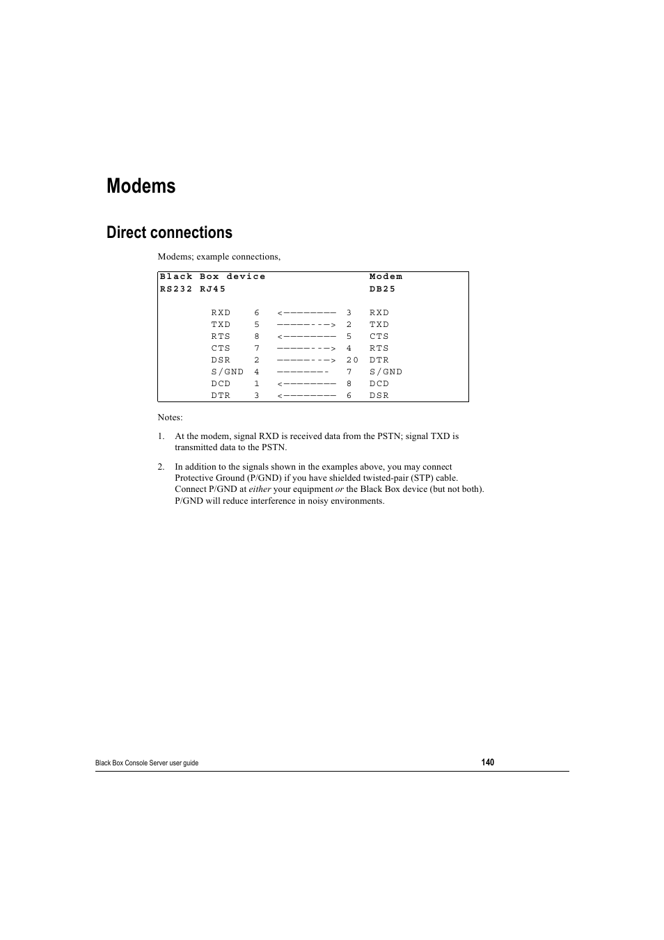 Modems, Direct connections | Black Box 16 port User Manual | Page 140 / 263