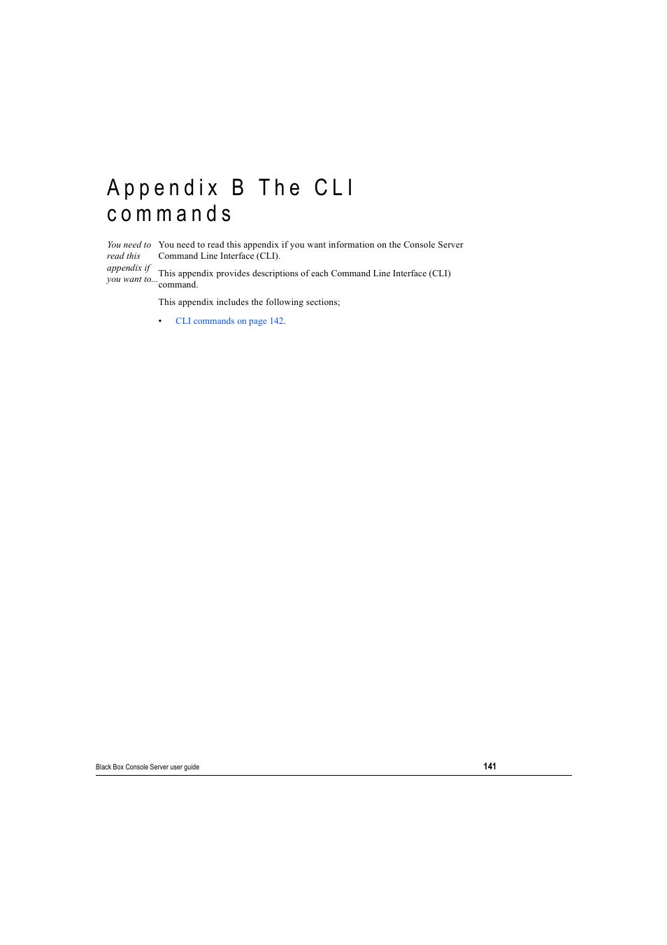 Appendix b the cli commands, Ppendix, Commands | Appendix b the cli | Black Box 16 port User Manual | Page 141 / 263