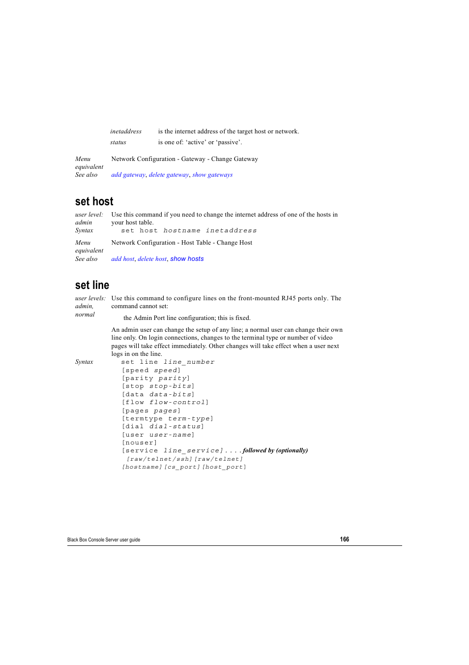 Set host, Set line, Set host set line | Black Box 16 port User Manual | Page 166 / 263