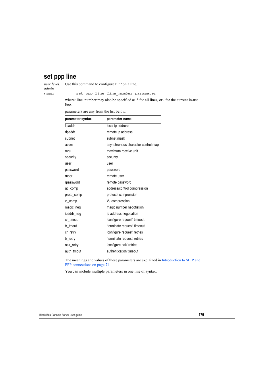Set ppp line | Black Box 16 port User Manual | Page 170 / 263