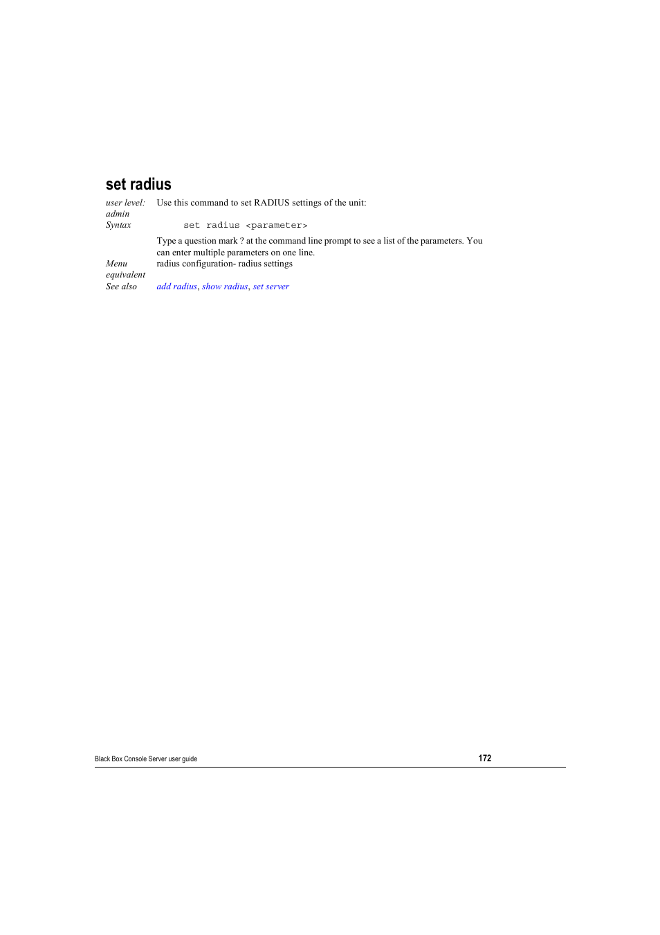 Set radius | Black Box 16 port User Manual | Page 172 / 263