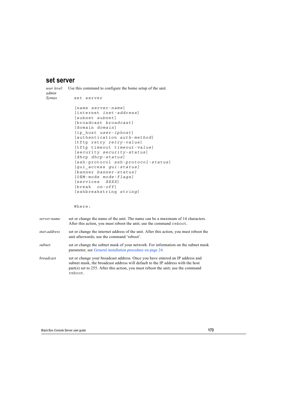 Set server | Black Box 16 port User Manual | Page 173 / 263