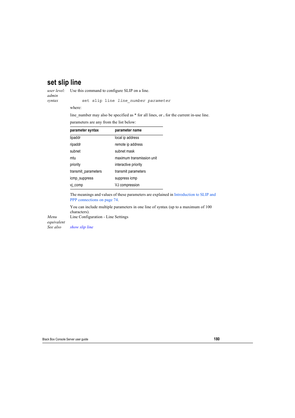Set slip line | Black Box 16 port User Manual | Page 180 / 263