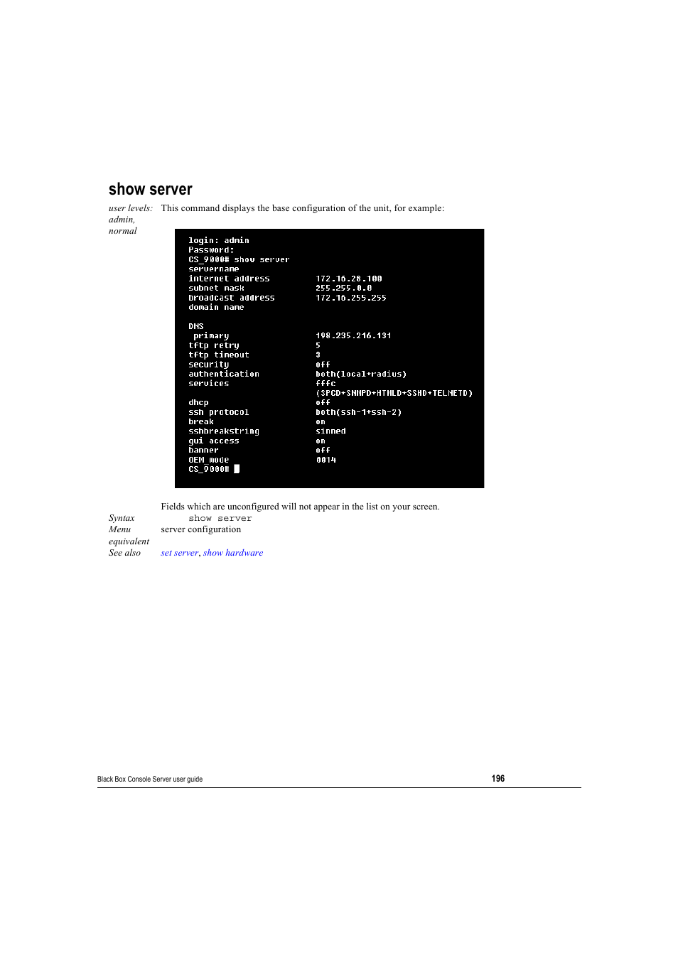 Show server | Black Box 16 port User Manual | Page 196 / 263