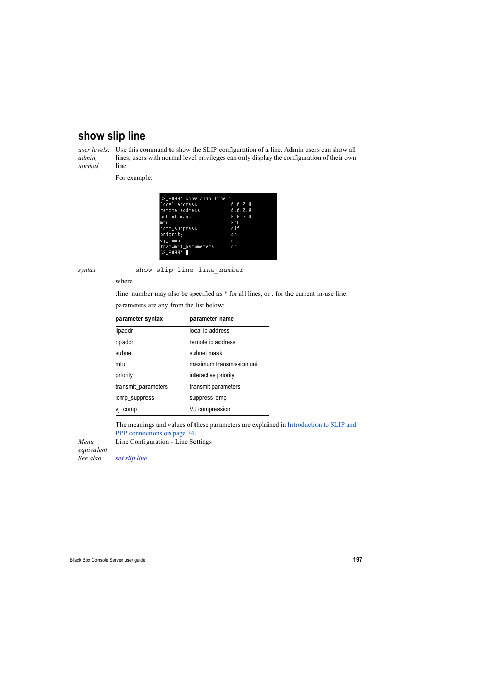 Show slip line | Black Box 16 port User Manual | Page 197 / 263