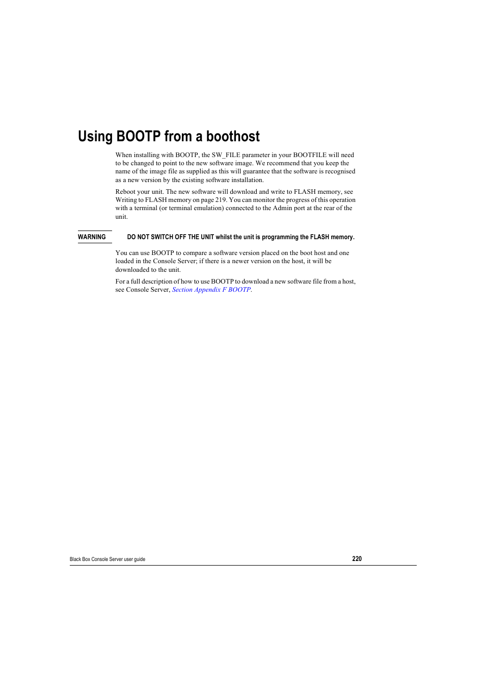 Using bootp from a boothost | Black Box 16 port User Manual | Page 220 / 263
