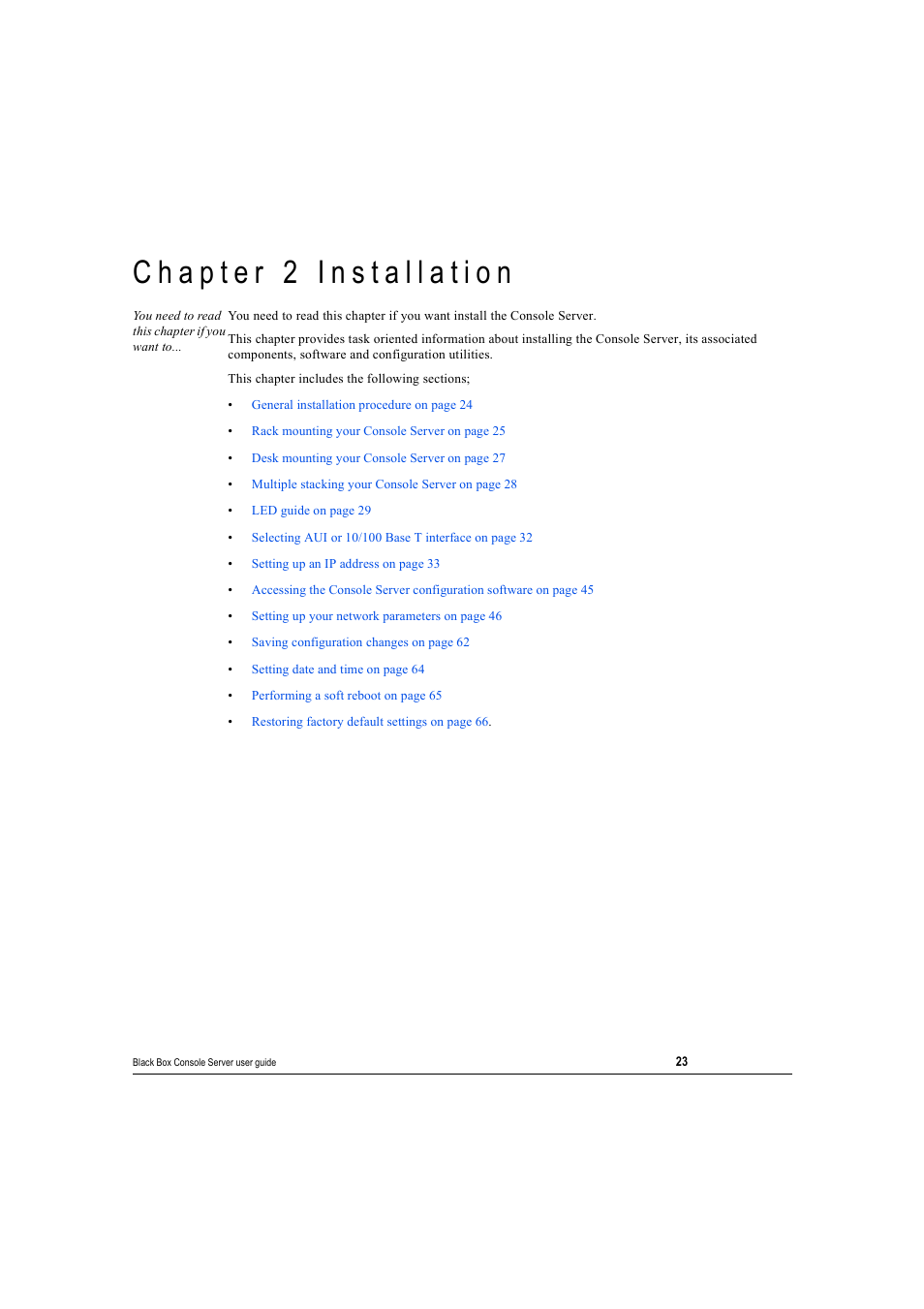 Chapter 2 installation, Hapter, Nstallation | Black Box 16 port User Manual | Page 23 / 263
