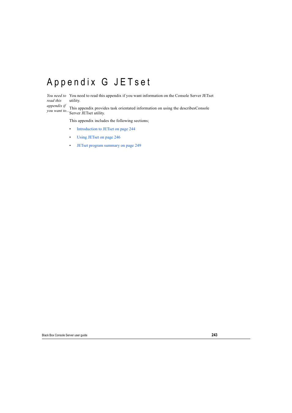 Appendix g jetset, Ppendix, G jet | Black Box 16 port User Manual | Page 243 / 263