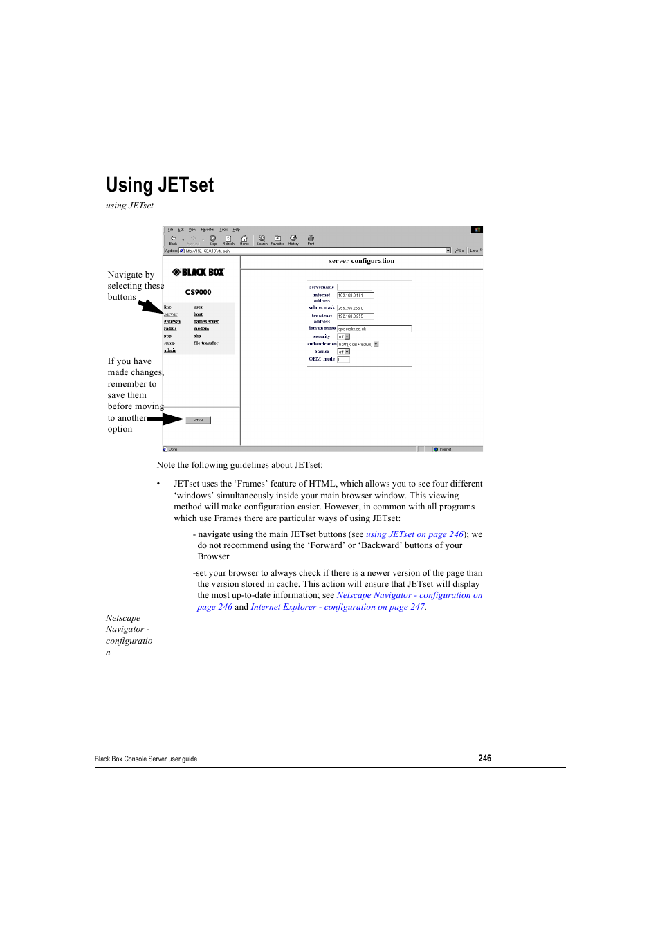 Using jetset | Black Box 16 port User Manual | Page 246 / 263