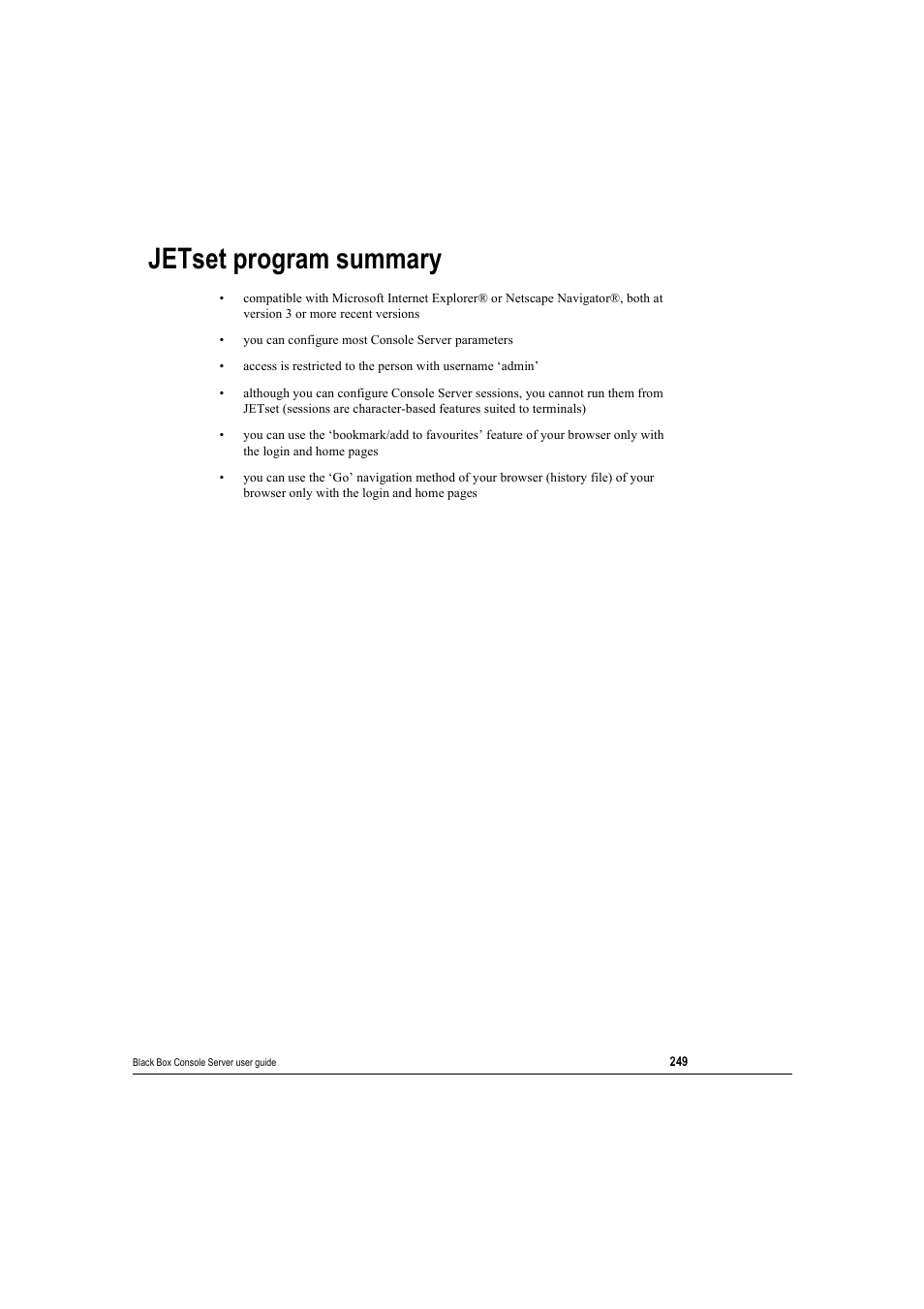 Jetset program summary | Black Box 16 port User Manual | Page 249 / 263