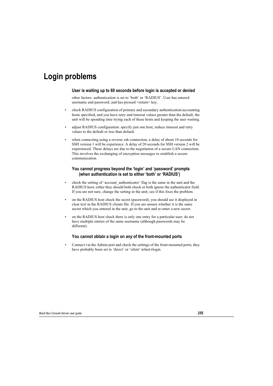 Login problems | Black Box 16 port User Manual | Page 255 / 263