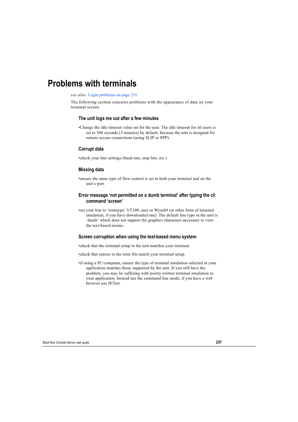 Problems with terminals | Black Box 16 port User Manual | Page 257 / 263