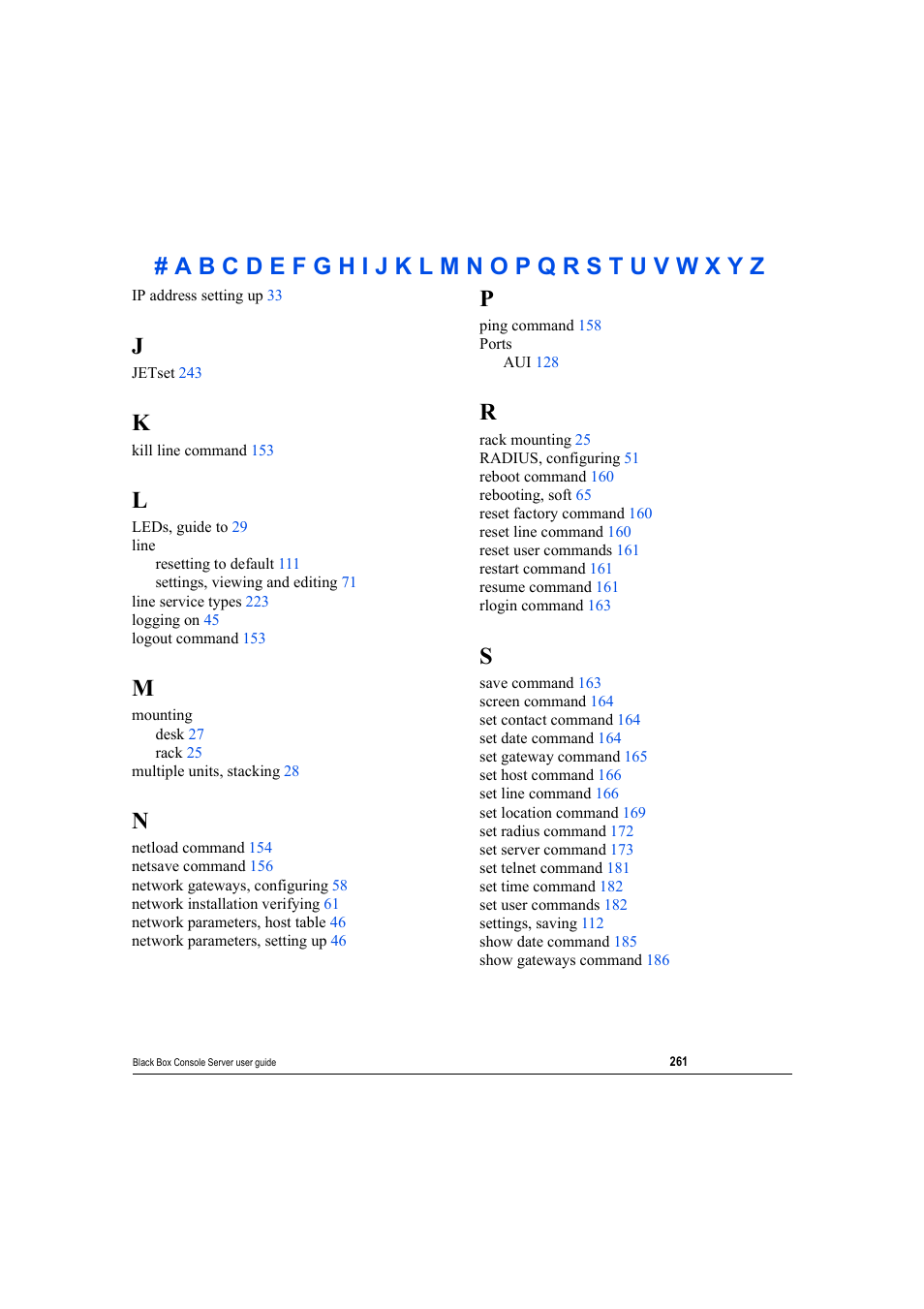 L m n o p q r s | Black Box 16 port User Manual | Page 261 / 263