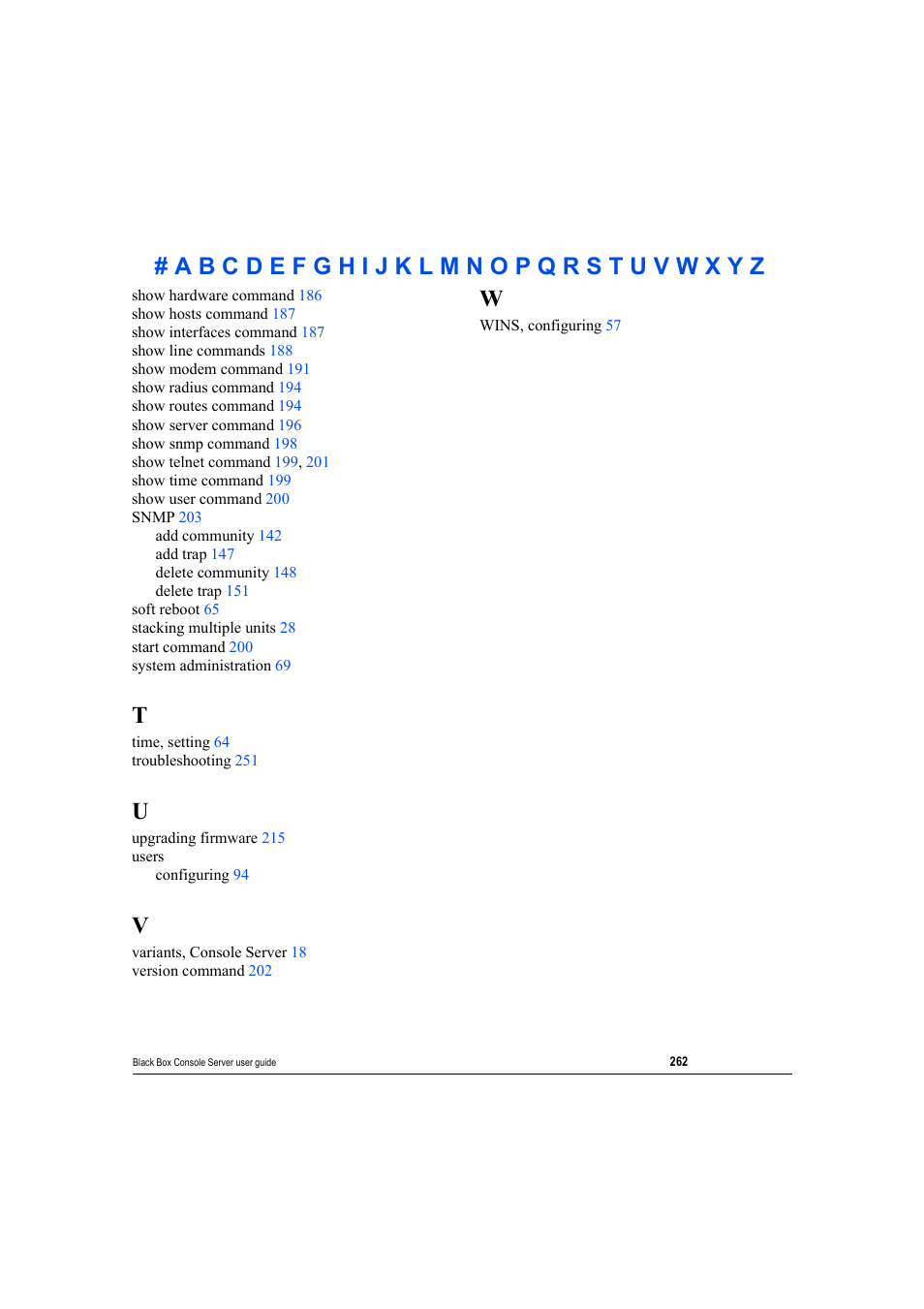 T u v w x | Black Box 16 port User Manual | Page 262 / 263