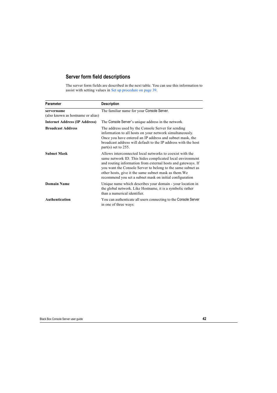 Server form field descriptions, Server form field descriptions on | Black Box 16 port User Manual | Page 42 / 263