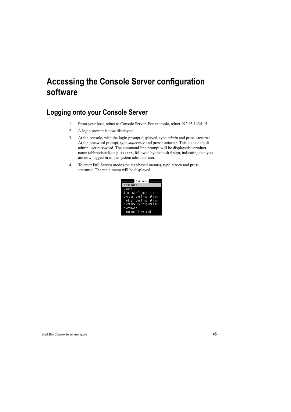 Logging onto your console server | Black Box 16 port User Manual | Page 45 / 263