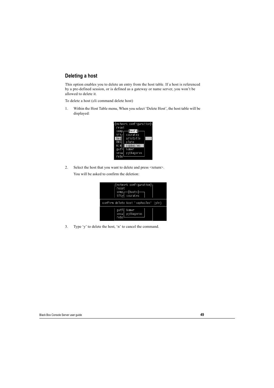 Deleting a host | Black Box 16 port User Manual | Page 49 / 263