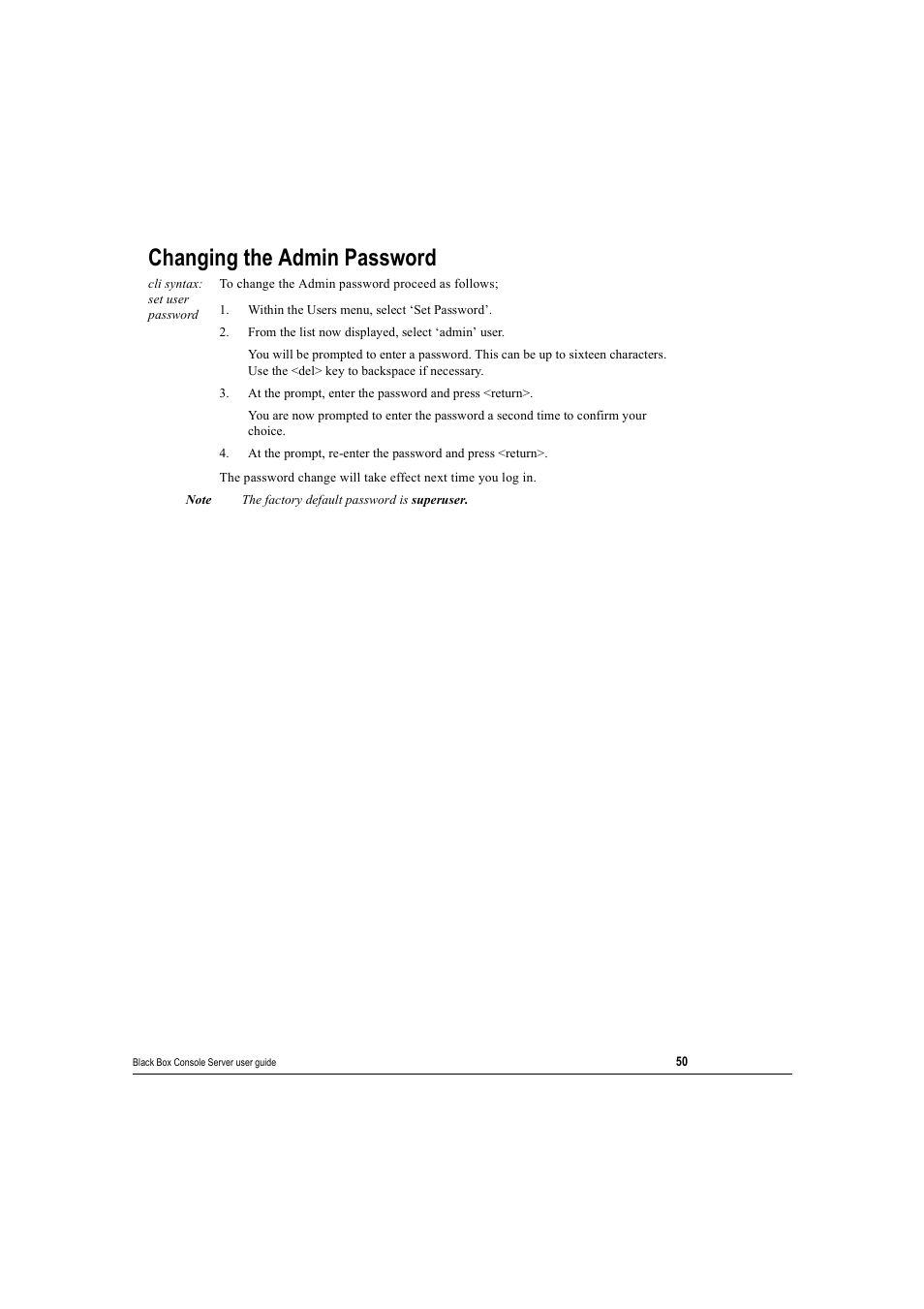 Changing the admin password | Black Box 16 port User Manual | Page 50 / 263