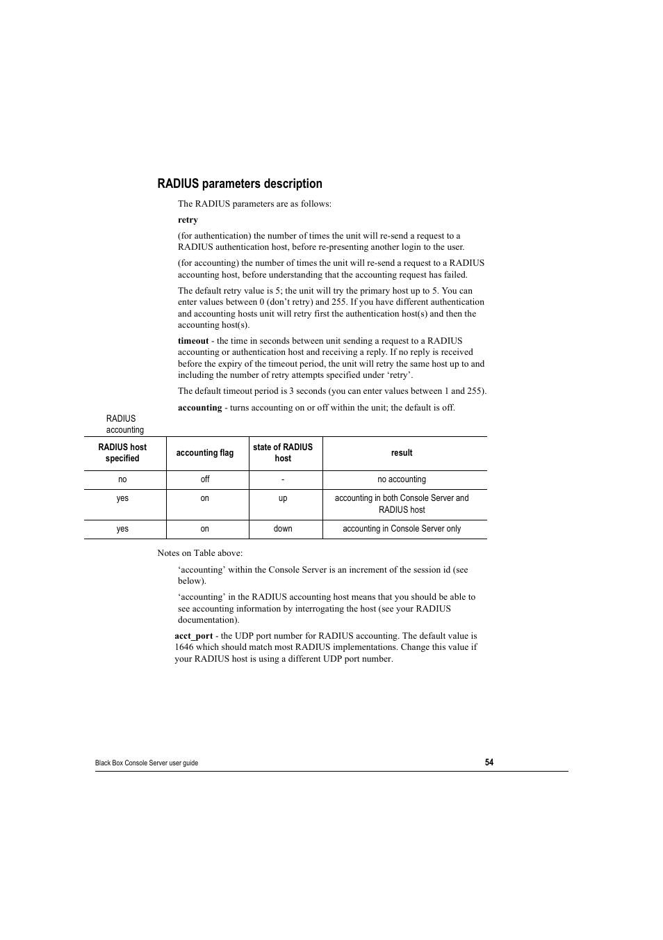 Radius parameters description, Radius parameters description on | Black Box 16 port User Manual | Page 54 / 263