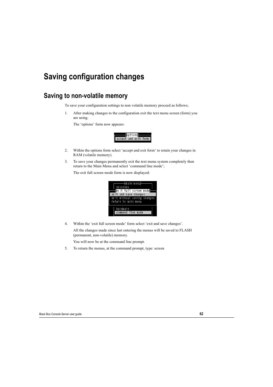 Saving configuration changes, Saving to non-volatile memory | Black Box 16 port User Manual | Page 62 / 263