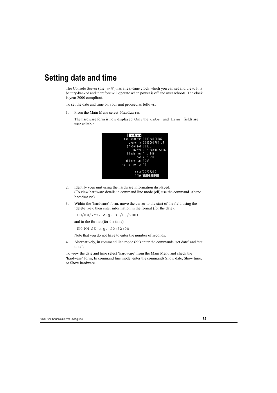 Setting date and time | Black Box 16 port User Manual | Page 64 / 263