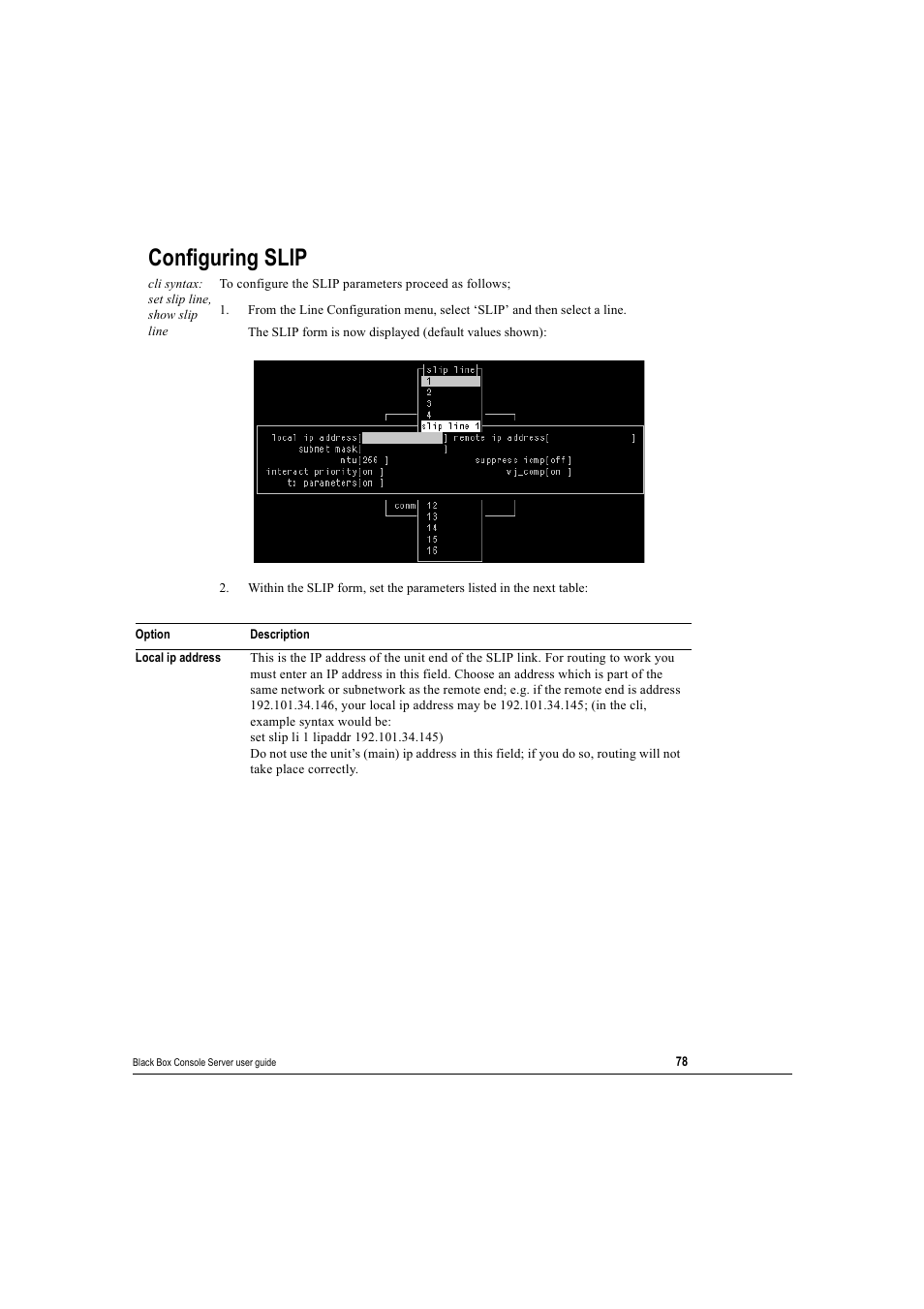 Configuring slip | Black Box 16 port User Manual | Page 78 / 263