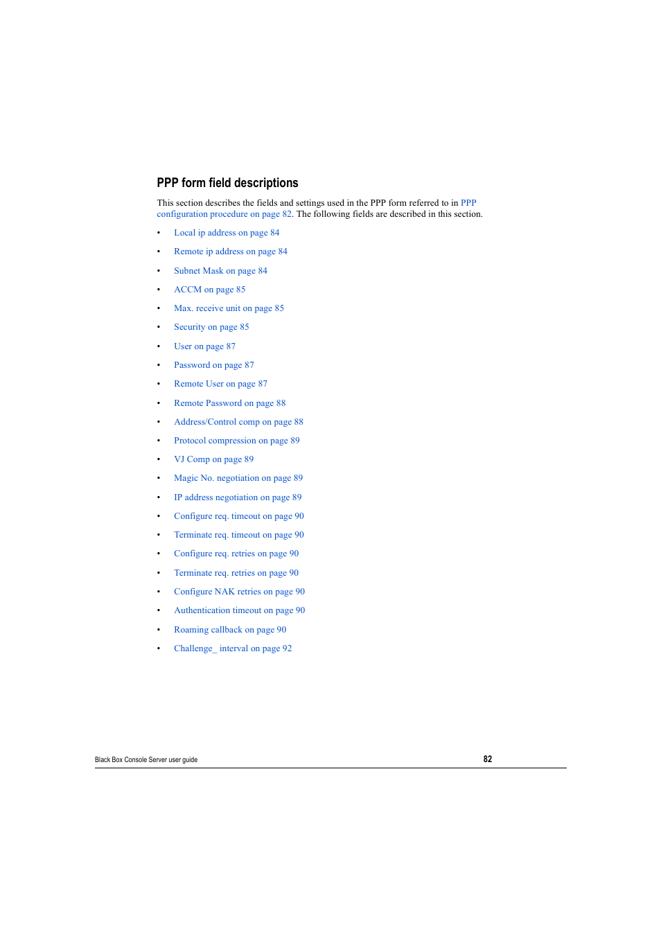 Ppp form field descriptions, Ppp form | Black Box 16 port User Manual | Page 82 / 263