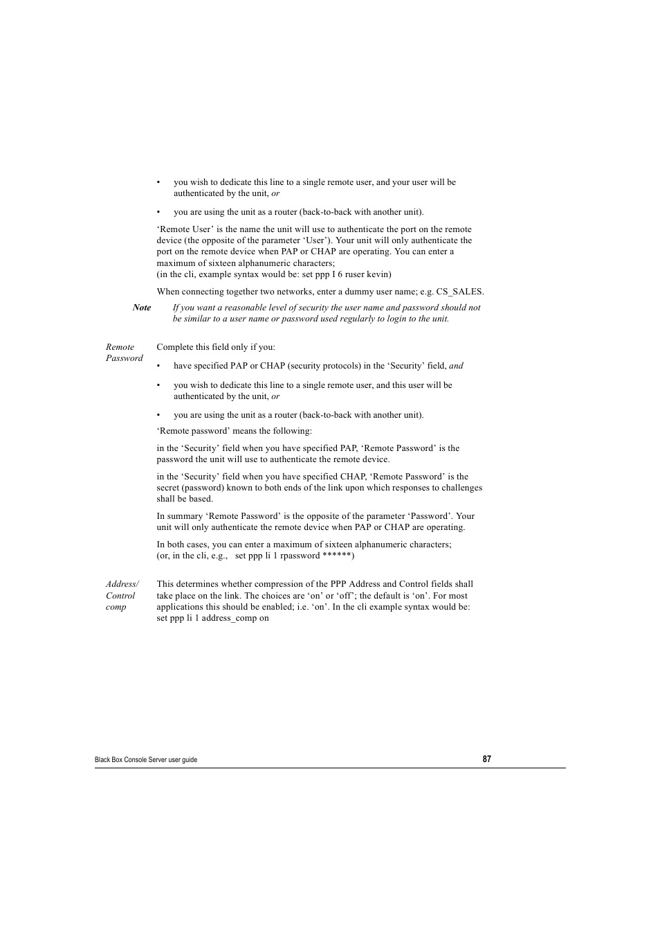 Remote password’) | Black Box 16 port User Manual | Page 87 / 263