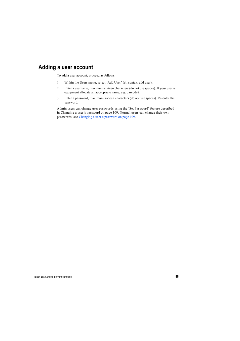 Adding a user account | Black Box 16 port User Manual | Page 98 / 263