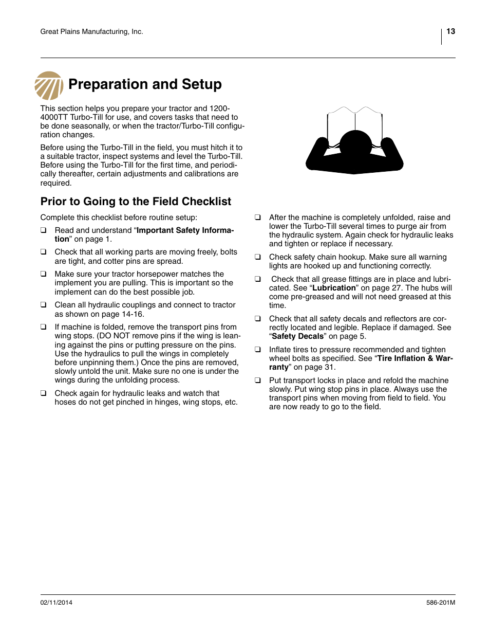 Preparation and setup, Prior to going to the field checklist | Great Plains 4000TT Operator Manual User Manual | Page 17 / 42