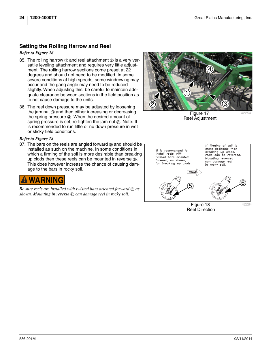Setting the rolling harrow and reel | Great Plains 4000TT Operator Manual User Manual | Page 28 / 42