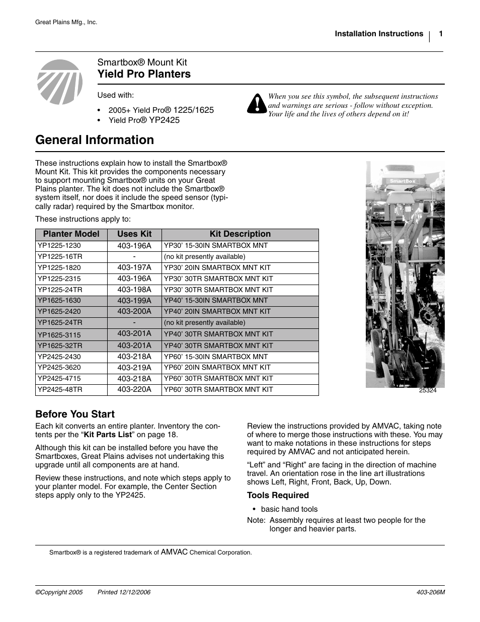 Great Plains Smartbox Mount Kit Yield Pro Planters User Manual | 18 pages