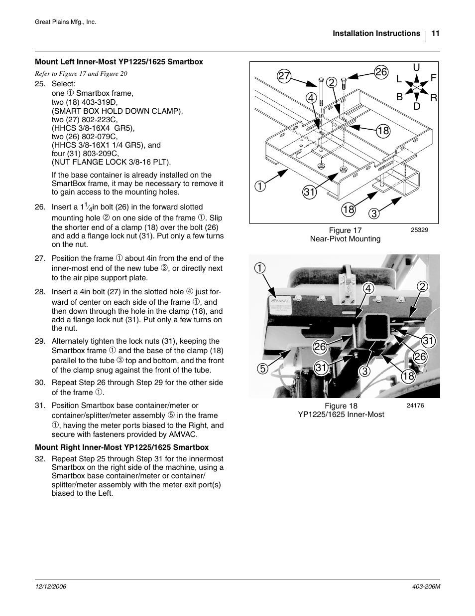 Mount left inner-most yp1225/1625 smartbox, Mount right inner-most yp1225/1625 smartbox | Great Plains Smartbox Mount Kit Yield Pro Planters User Manual | Page 11 / 18