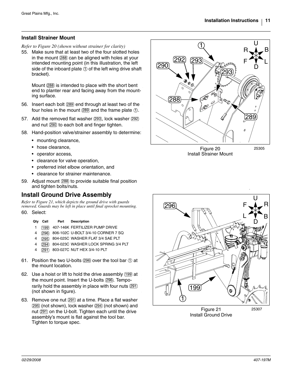 Install strainer mount, Install ground drive assembly, Refer to figure 20 | Great Plains YP Fertilizer System User Manual | Page 11 / 38