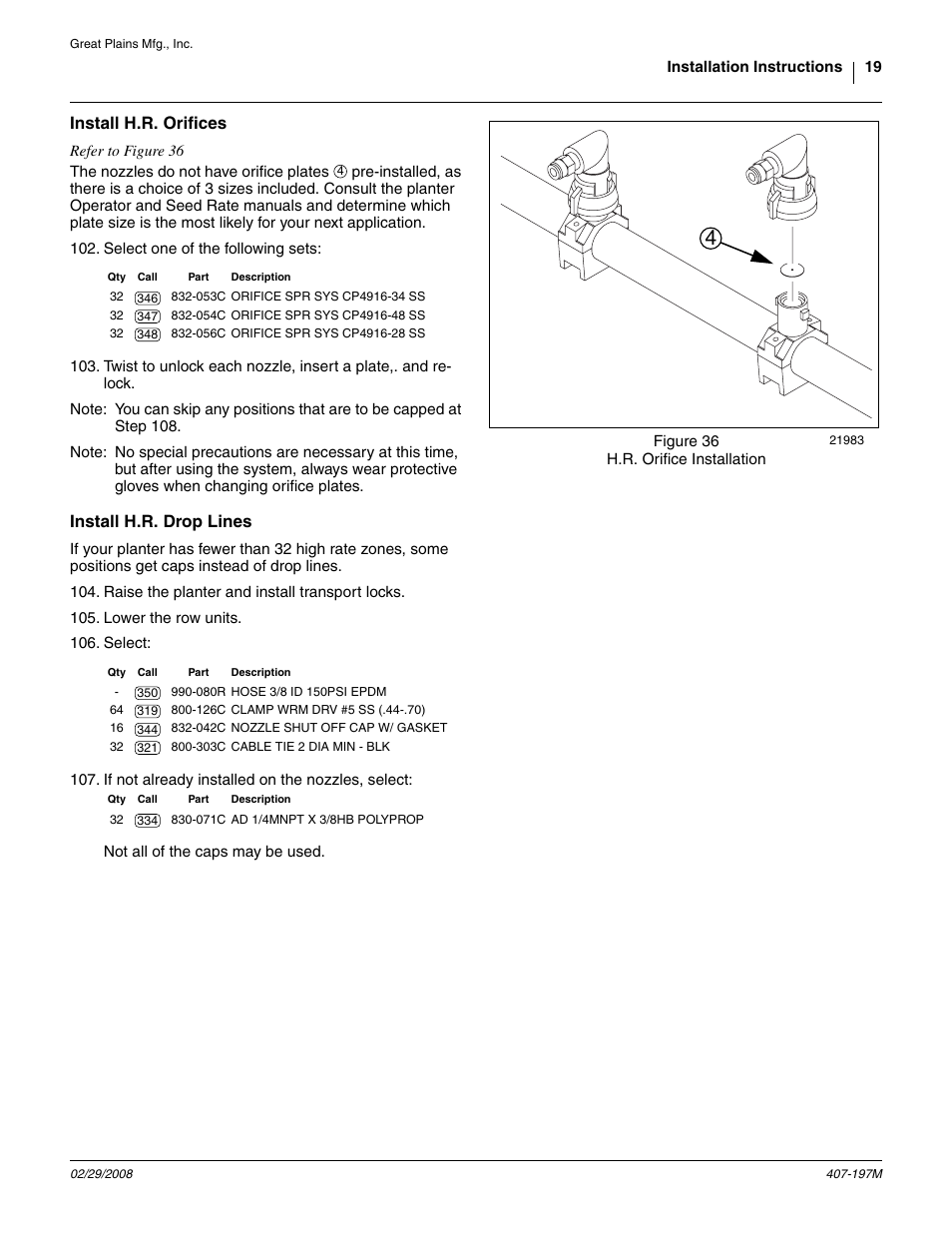 Install h.r. orifices, Install h.r. drop lines | Great Plains YP Fertilizer System User Manual | Page 19 / 38