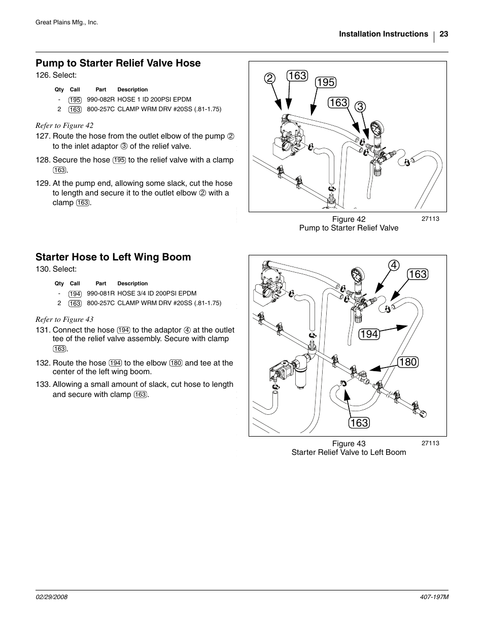 Pump to starter relief valve hose, Starter hose to left wing boom | Great Plains YP Fertilizer System User Manual | Page 23 / 38