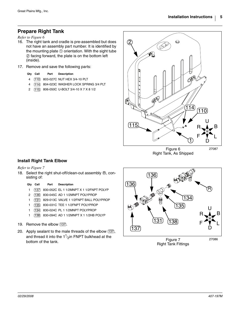 Prepare right tank, Install right tank elbow | Great Plains YP Fertilizer System User Manual | Page 5 / 38