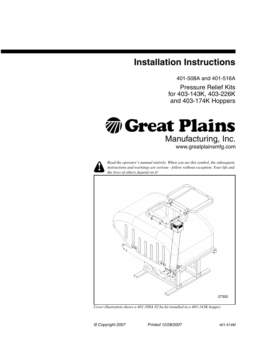 Great Plains 401-516A Installation Instructions User Manual | 22 pages