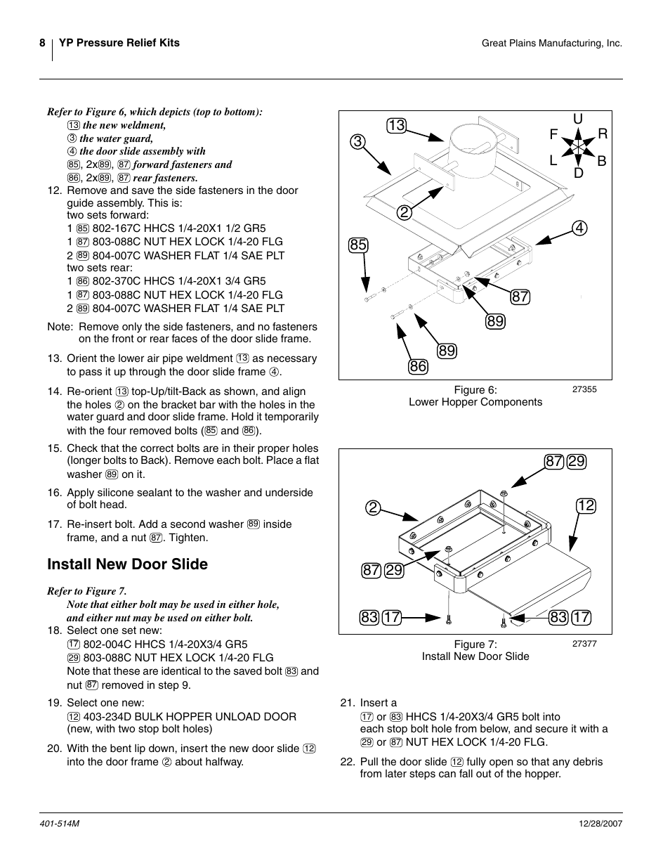 Install new door slide | Great Plains 401-516A Installation Instructions User Manual | Page 10 / 22