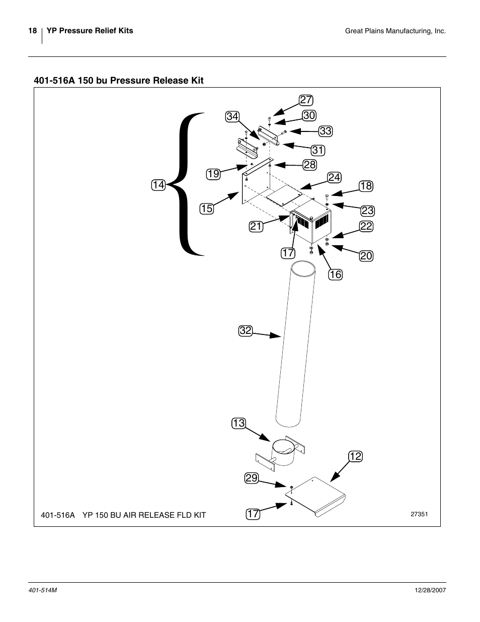 516a 150 bu pressure release kit, 516a, Yp 150 bu air release fld kit | Great Plains 401-516A Installation Instructions User Manual | Page 20 / 22