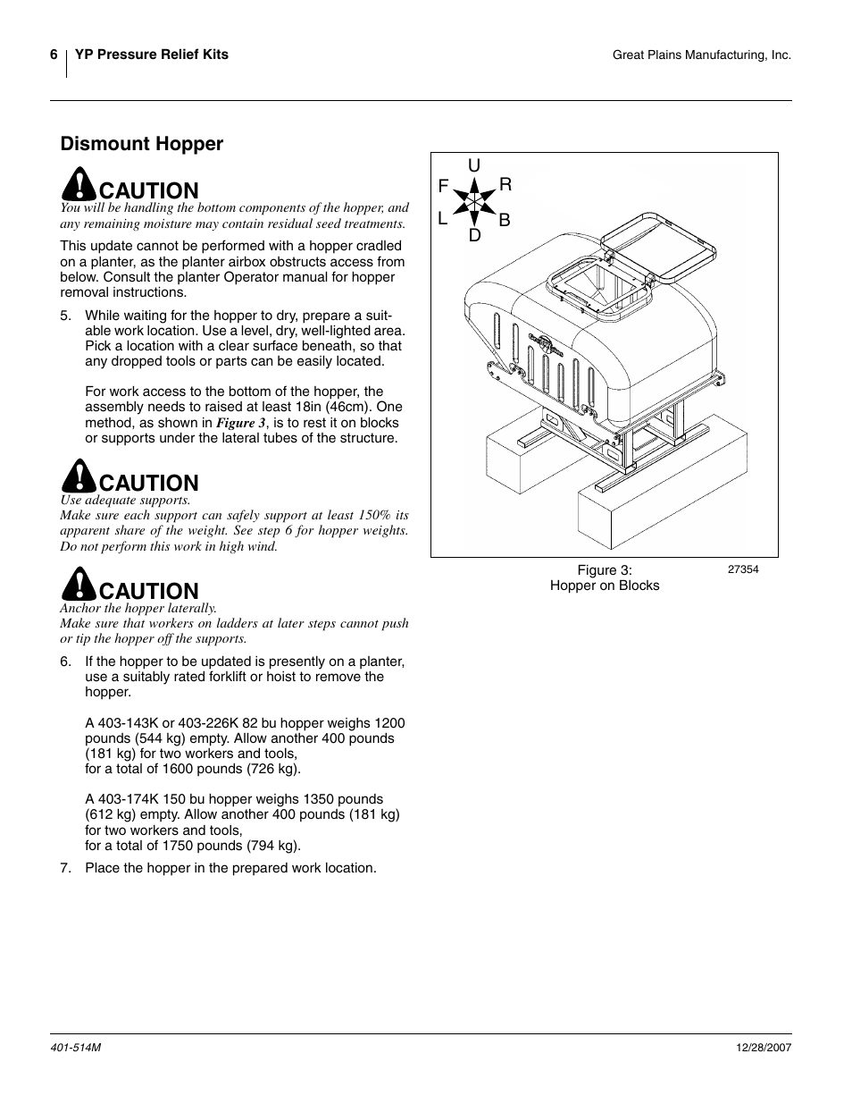 Dismount hopper, Caution | Great Plains 401-516A Installation Instructions User Manual | Page 8 / 22