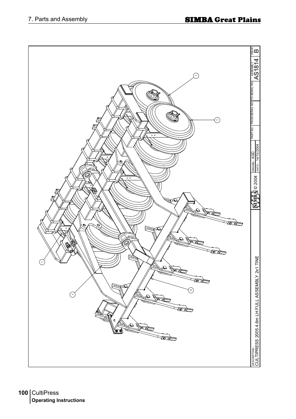 Cultipress, 100 7. parts and assembly, Bas 18 14 | Operating instructions, Sim b a | Great Plains P17961C Operator Manual User Manual | Page 100 / 232