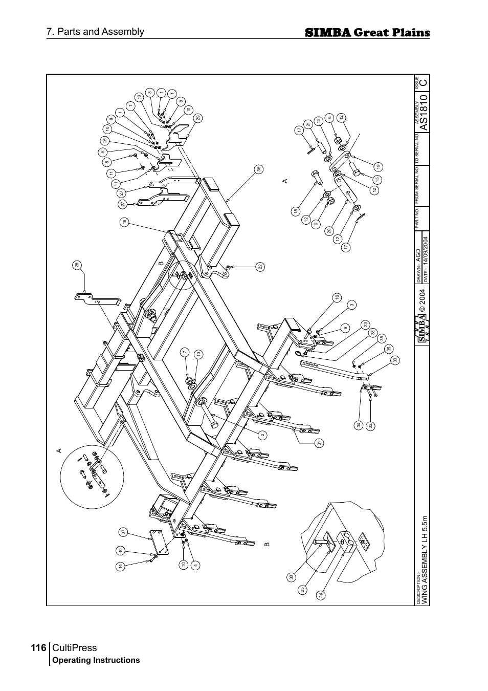 Cultipress, 116 7. parts and assembly, Cas 18 10 | Operating instructions, Si m b a, Win g a ss em b ly l h 5 .5 m | Great Plains P17961C Operator Manual User Manual | Page 116 / 232